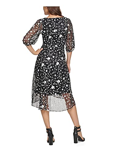 DKNY Womens Black Floral V Neck Midi ...